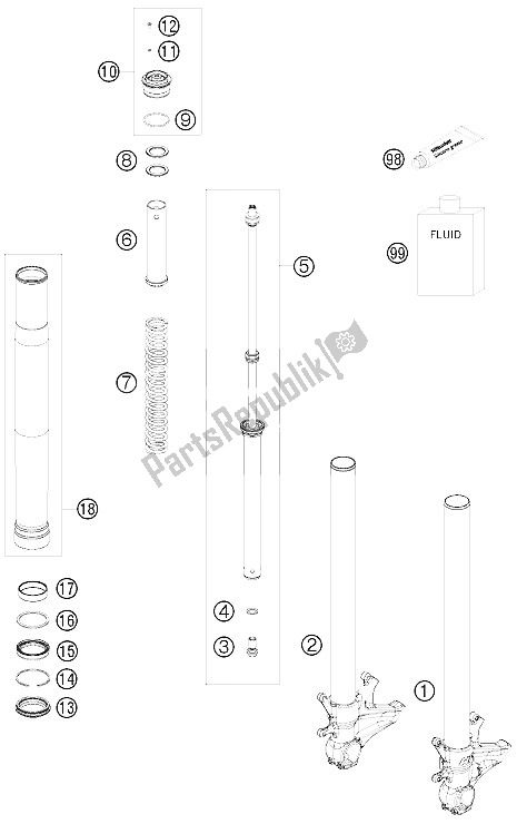 All parts for the Front Fork Disassembled of the KTM 1190 RC 8 R Europe 2009