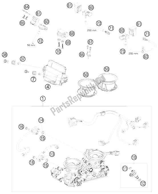 All parts for the Throttle Body of the KTM 990 Super Duke Black Europe 2009