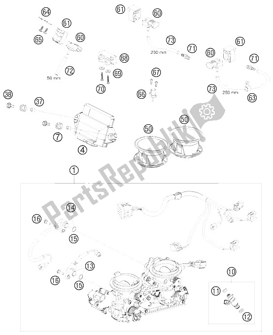 All parts for the Throttle Body of the KTM 990 Super Duke Orange Australia United Kingdom 2008