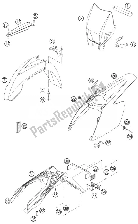 All parts for the Mask, Fenders of the KTM 525 EXC USA 2007