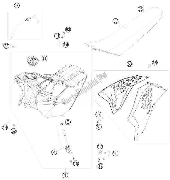 Tutte le parti per il Serbatoio, Sedile, Coperchio del KTM 250 EXC F Champion Edit Europe 2010