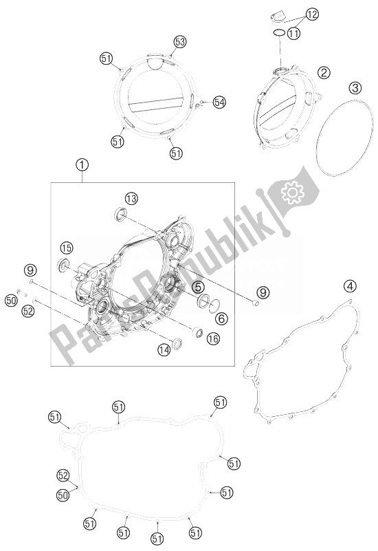 All parts for the Clutch Cover of the KTM 500 EXC USA 2014