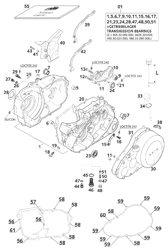 All parts for the Engine Case 400/640 Lce-e of the KTM 400 LC4 E Europe 932606 2000