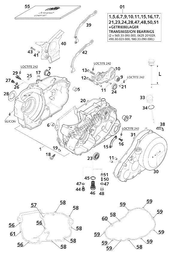 All parts for the Engine Case 400/640 Lce-e of the KTM 400 LC4 E USA 2001