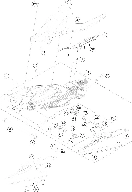 Toutes les pièces pour le Bras Oscillant du KTM 1290 Super Duke GT Grey ABS 16 Europe 2016