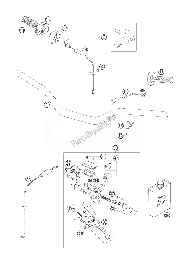 All parts for the Handlebar, Controls of the KTM 250 SX Europe 2007