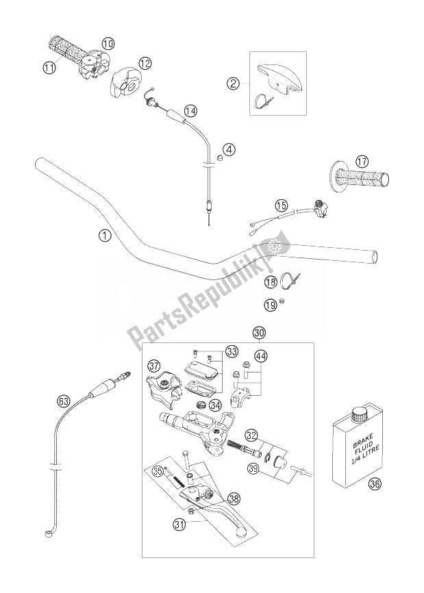 Todas as partes de Guiador, Controles do KTM 250 XC W USA 2007