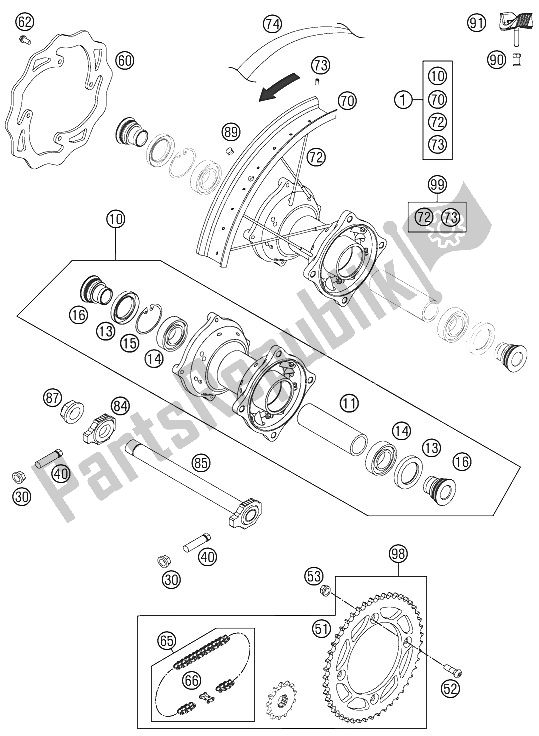 Alle onderdelen voor de Achterwiel van de KTM 85 SXS 17 14 Europe 2012