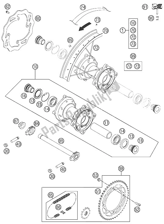 Toutes les pièces pour le Roue Arrière du KTM 85 SXS 17 14 Europe 2012