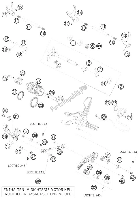 Alle onderdelen voor de Schakelmechanisme van de KTM 1190 RC 8 Black Europe 2009