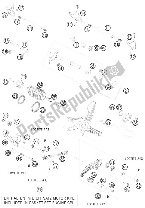 All parts for the Shifting Mechanism of the KTM 1190 RC 8 R TNT Edit Europe 2009