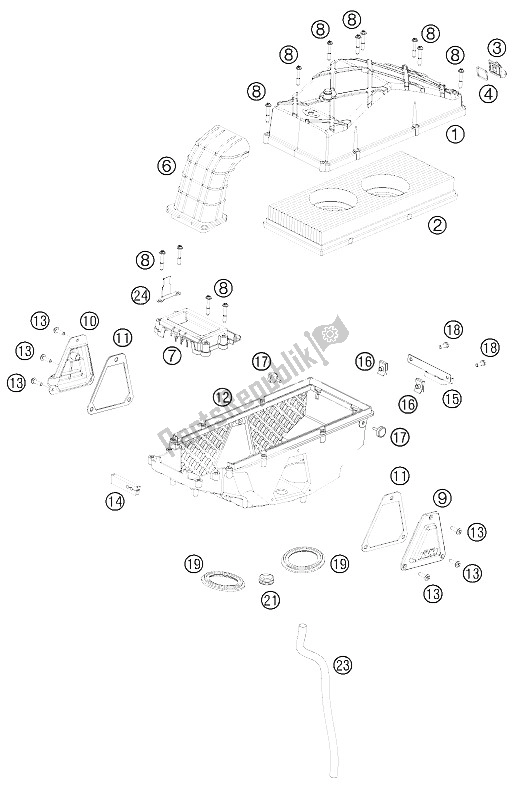 All parts for the Air Filter of the KTM 990 Adventure White ABS 09 Europe 2009