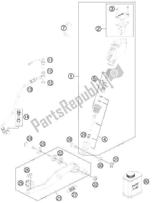 Alle onderdelen voor de Achterremcontrole van de KTM 990 SM T Black ABS Spec Edit Brazil 2011