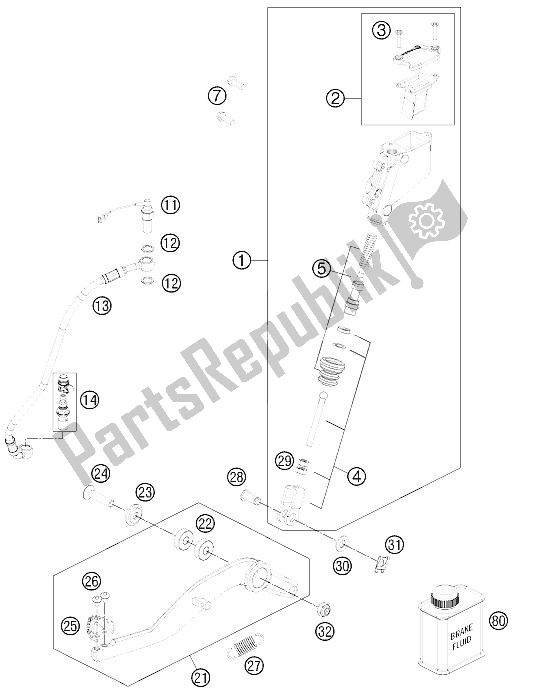 All parts for the Rear Brake Control of the KTM 990 SM T Orange ABS Spec Edit Brazil 2011