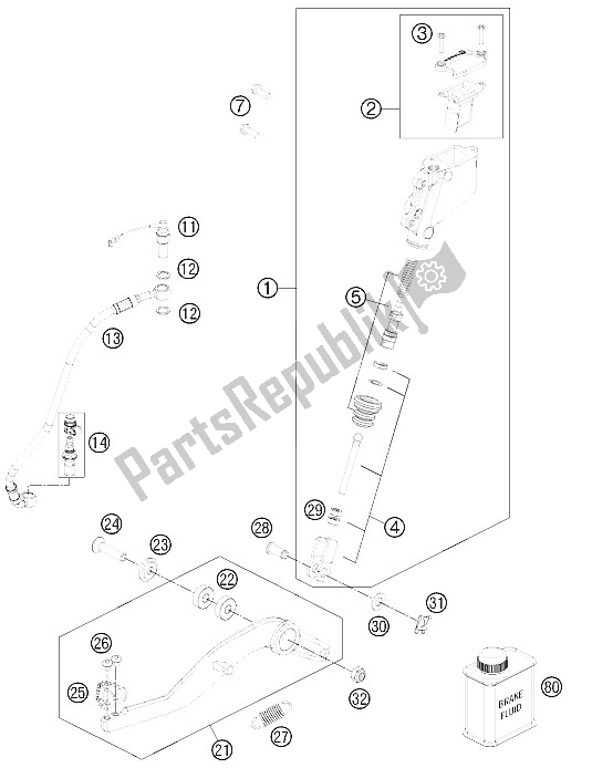 Todas las partes para Control De Freno Trasero de KTM 990 Superm T Orange ABS France 2011