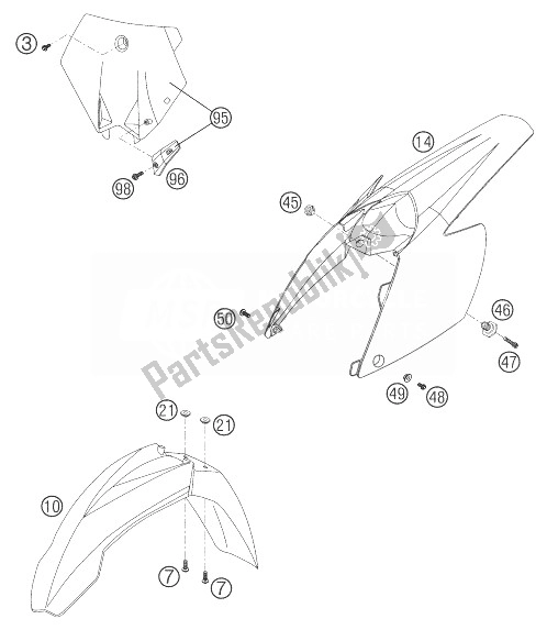 Todas las partes para Máscara, Guardabarros 250 Sx de KTM 250 SX Europe 2003