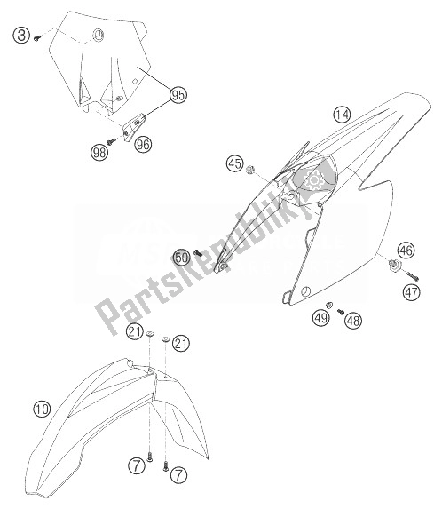 Toutes les pièces pour le Masque, Garde-boue 250 Sx du KTM 250 SXS Europe 2003