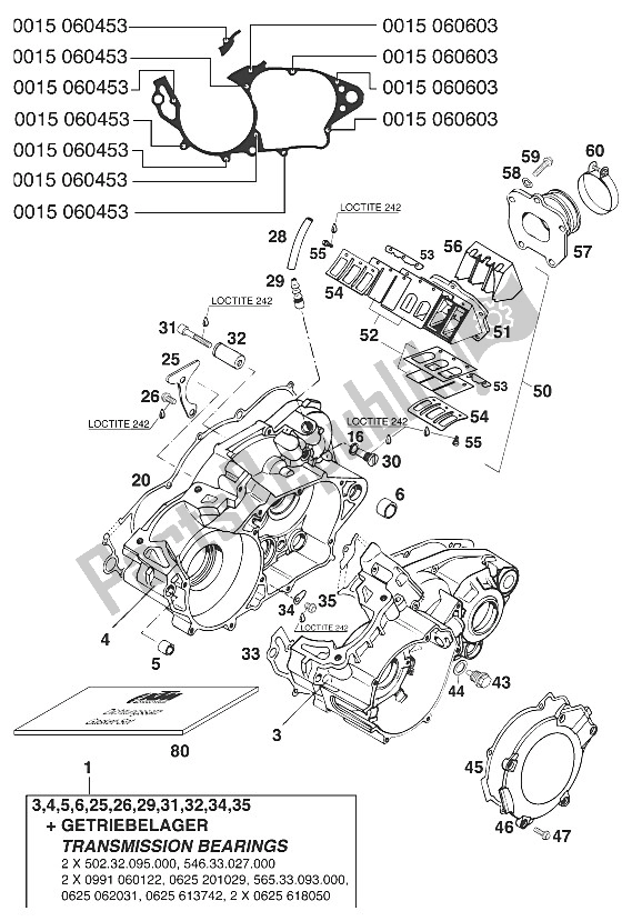 All parts for the Crankcase 250/300/360 '97 of the KTM 250 EGS M ö 12 KW France 1997