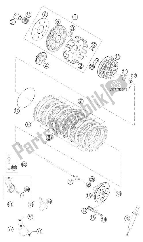 All parts for the Clutch 625/640 of the KTM 625 SMC Australia United Kingdom 2005