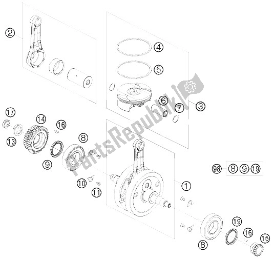 All parts for the Crankshaft, Piston of the KTM 400 EXC Europe 2011