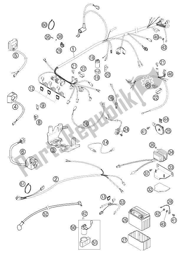 Toutes les pièces pour le Faisceau De Câbles 640 Lc4, Lc4 Sm du KTM 640 LC4 E S Moto Prestige Europe 2002