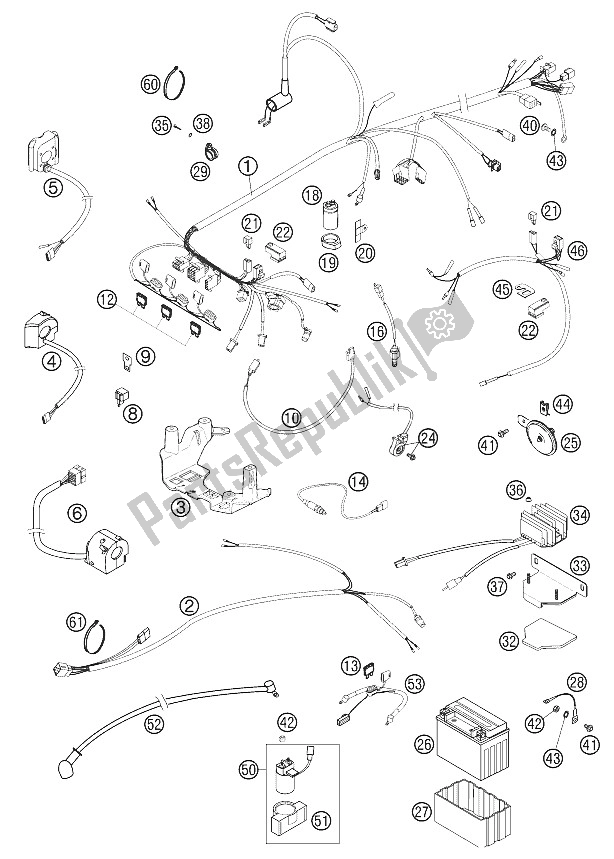 All parts for the Wiring Harness 640 Lc4, Lc4 Sm of the KTM 640 LC4 E Super Moto Stahlb 02 Europe 2002