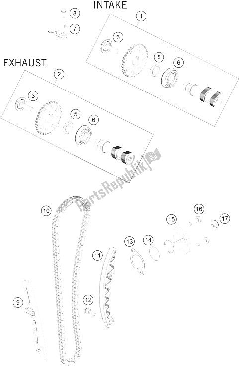 Alle onderdelen voor de Timing Aandrijving van de KTM 125 Duke White ABS Europe 2015