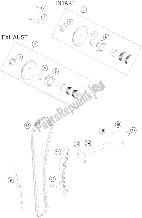 All parts for the Timing Drive of the KTM 200 Duke OR W O ABS B D 16 2016