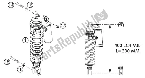 All parts for the Shock Absorber of the KTM 400 LS E MIL Europe 2005