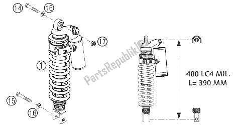 All parts for the Shock Absorber of the KTM 400 LS E MIL Europe 2005