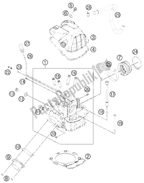 All parts for the Cylinder Head of the KTM 500 EXC USA 2012