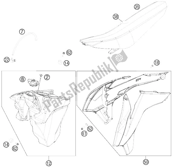 Tutte le parti per il Serbatoio, Sedile, Coperchio del KTM 350 XC F USA 2015