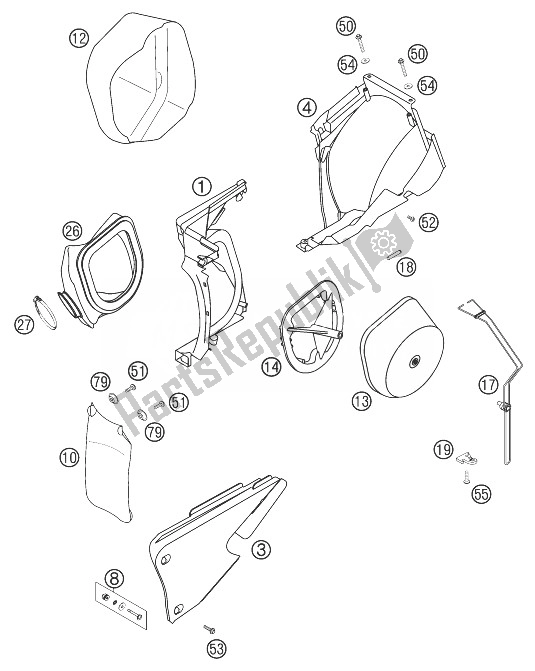 Toutes les pièces pour le Boîte De Filtre à Air Racing du KTM 250 EXC Racing Europe 2003