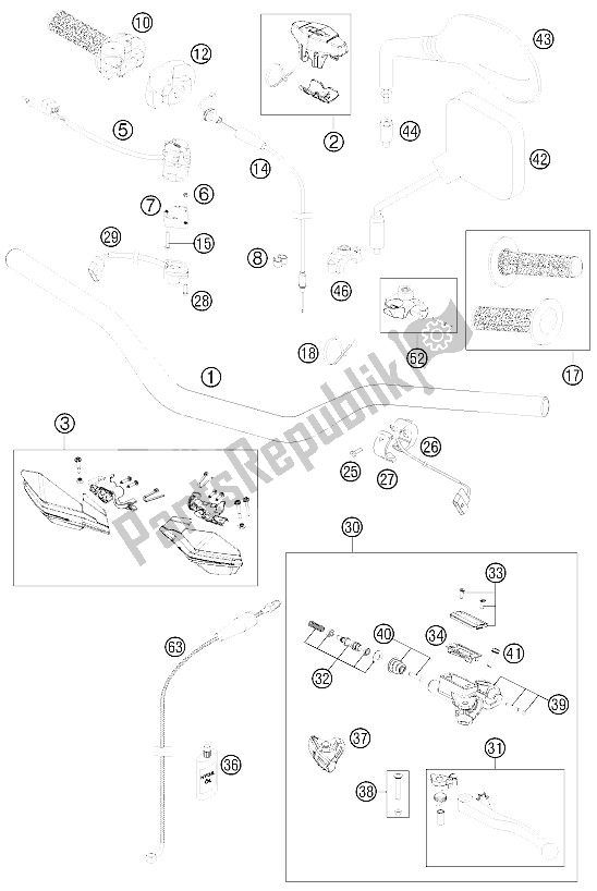 All parts for the Handlebar, Controls of the KTM 200 EXC Australia 2012