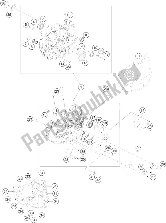 Todas las partes para Caja Del Motor de KTM 125 Duke Orange ABS Europe 2016