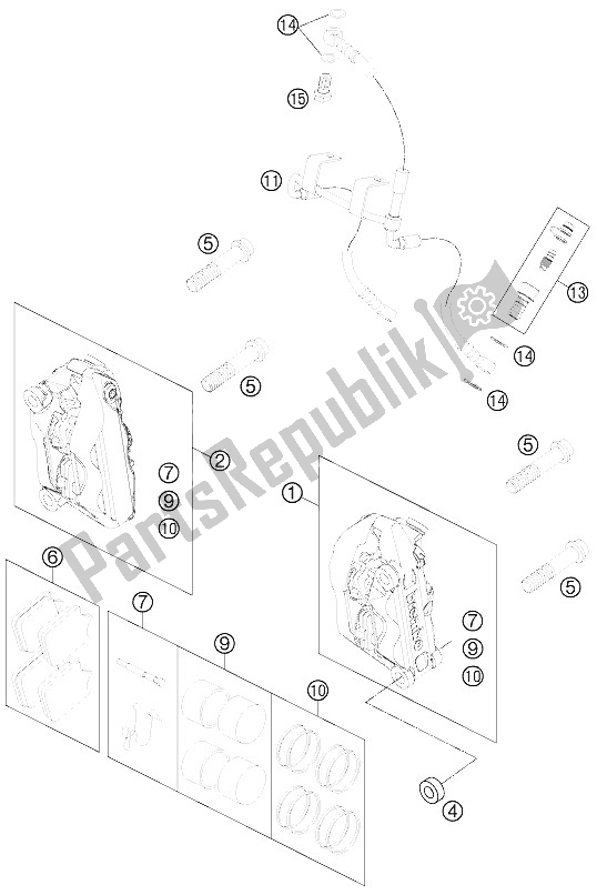 All parts for the Brake Caliper Front of the KTM 990 Super Duke Black Australia United Kingdom 2011