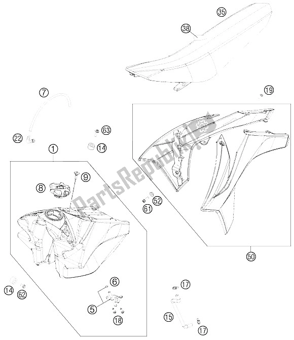 Todas las partes para Tanque, Asiento, Tapa de KTM 125 SX Europe 2012