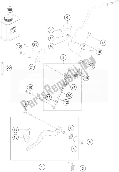 All parts for the Rear Brake Control of the KTM 1190 ADV ABS Grey WES France 2014