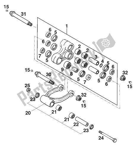 All parts for the Rocker Arm 250/300/360 '95 of the KTM 250 SX M O Europe 1997