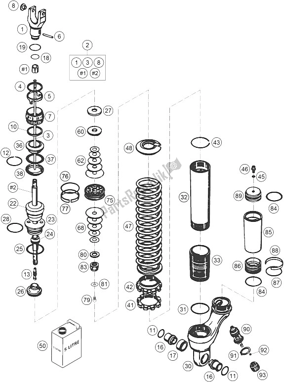 All parts for the Monoshock Disassembled of the KTM 450 Rallye Factory Repl Europe 2005