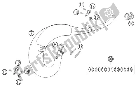 All parts for the Exhaust Pipe of the KTM 125 EXC Europe 2007