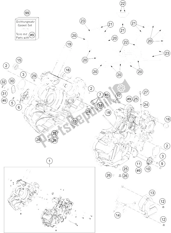 Toutes les pièces pour le Carter Moteur du KTM 1190 RC8 R White USA 2015