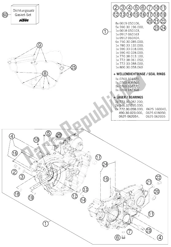 All parts for the Engine Case of the KTM 250 XCF W USA 2015