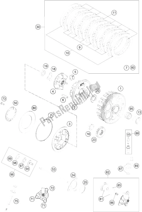 All parts for the Clutch of the KTM 250 EXC F Australia 2015