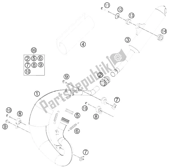 All parts for the Exhaust System of the KTM 65 SX Europe 2012