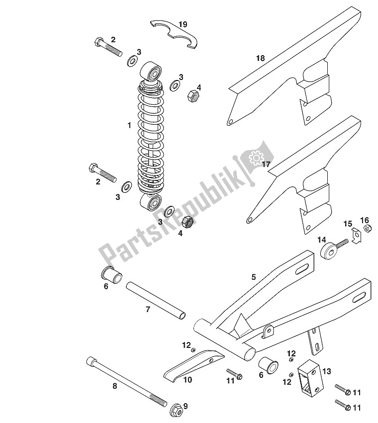 Wszystkie części do Zawieszenie Tylne Schwinge 50 Sxr KTM 50 SXR PRO Junior Europe 1997