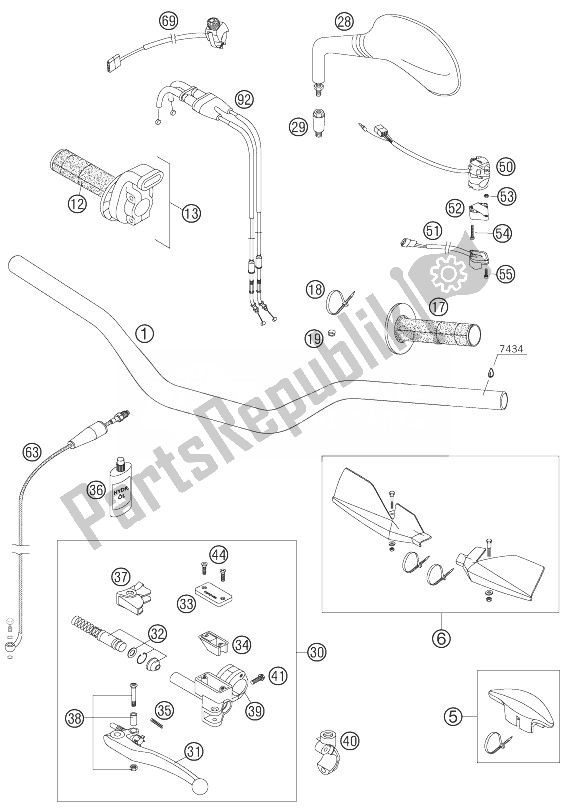 All parts for the Handlebar, Controls of the KTM 400 EXC Factory Racing Europe 2007