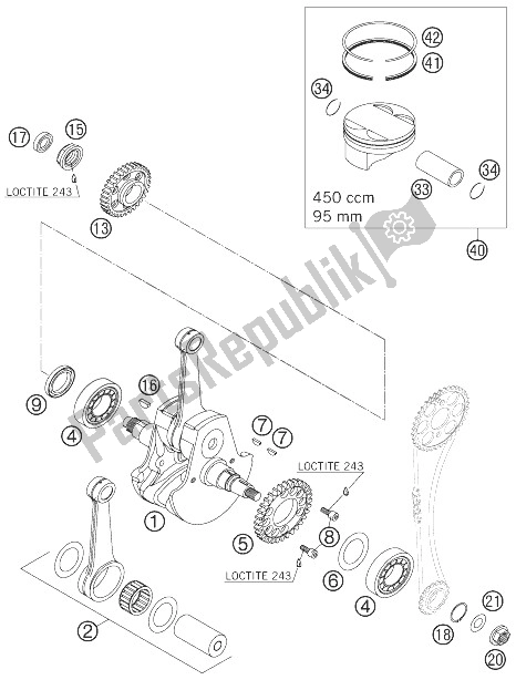 All parts for the Crankshaft, Piston of the KTM 450 XC Europe 2007