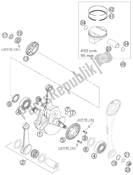 Todas las partes para Cigüeñal, Pistón de KTM 450 XC USA 2007