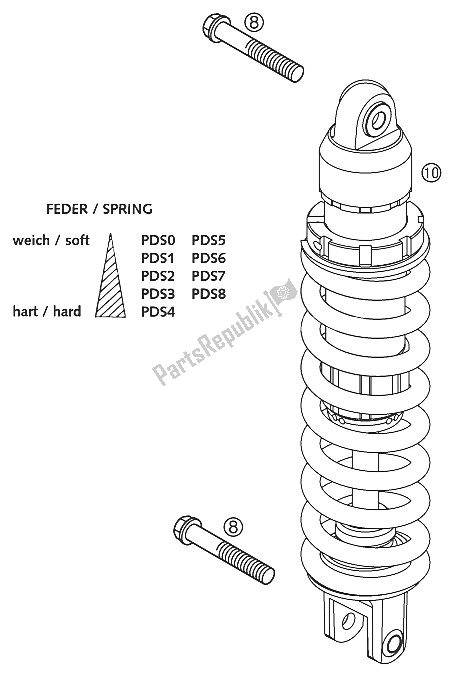 Tutte le parti per il Ammortizzatore 125-200 2002 del KTM 125 EXC Australia 2002